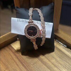 Elegant Silver and Rose Gold Women's Watch and Bracelet by Alexis Bendel
